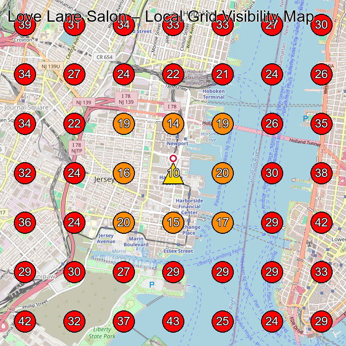 Love Lane Salon GeoGrid visibility map for Hair Salon in Jersey City